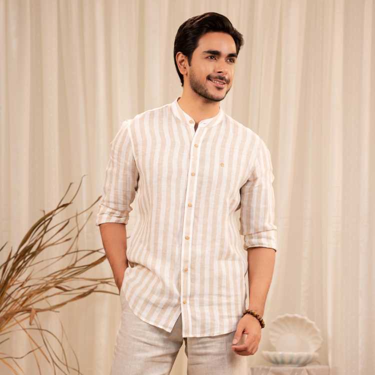 Premium Rami Cotton Casual Fit Ban Coller Full Shirt 1